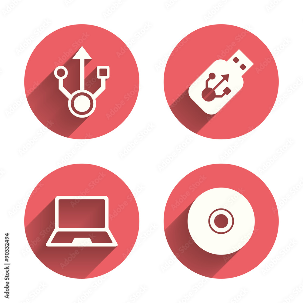 Usb flash drive icons. Notebook or Laptop pc. Usb flash drive icons. Notebook or Laptop pc.