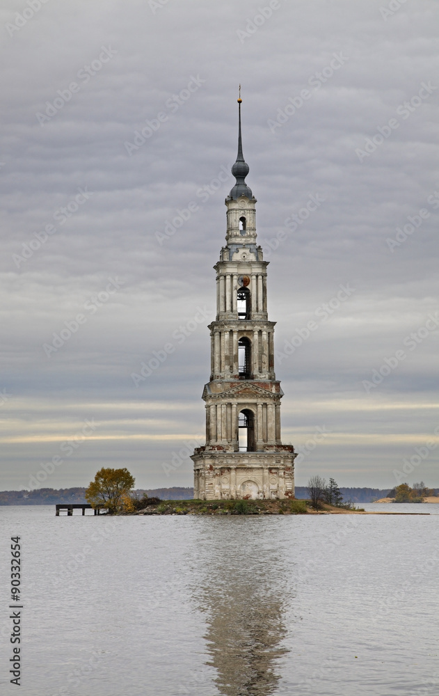 Fototapeta premium Flooded Belfry in Kalyazin Russia