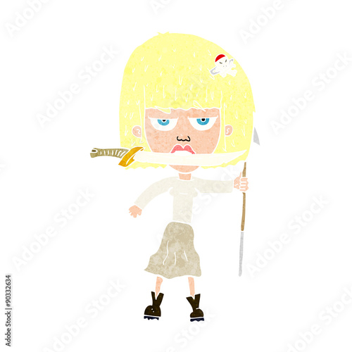 cartoon woman with knife and harpoon