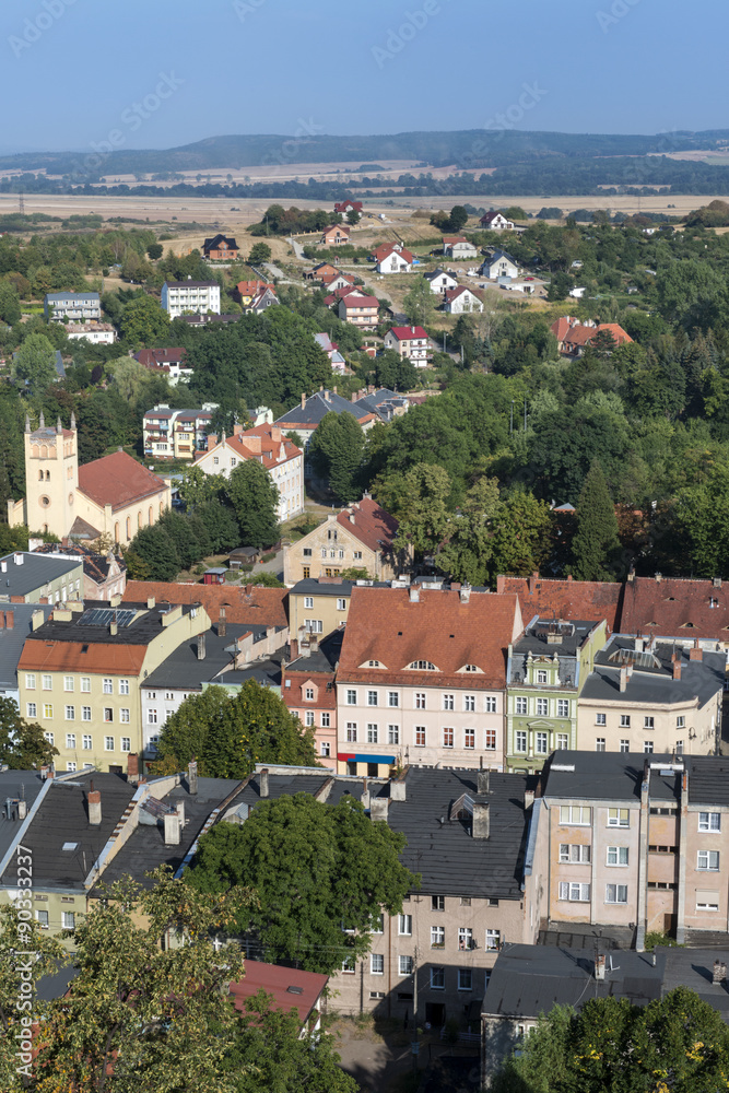 Aerial picture of Bolkow town in Poland