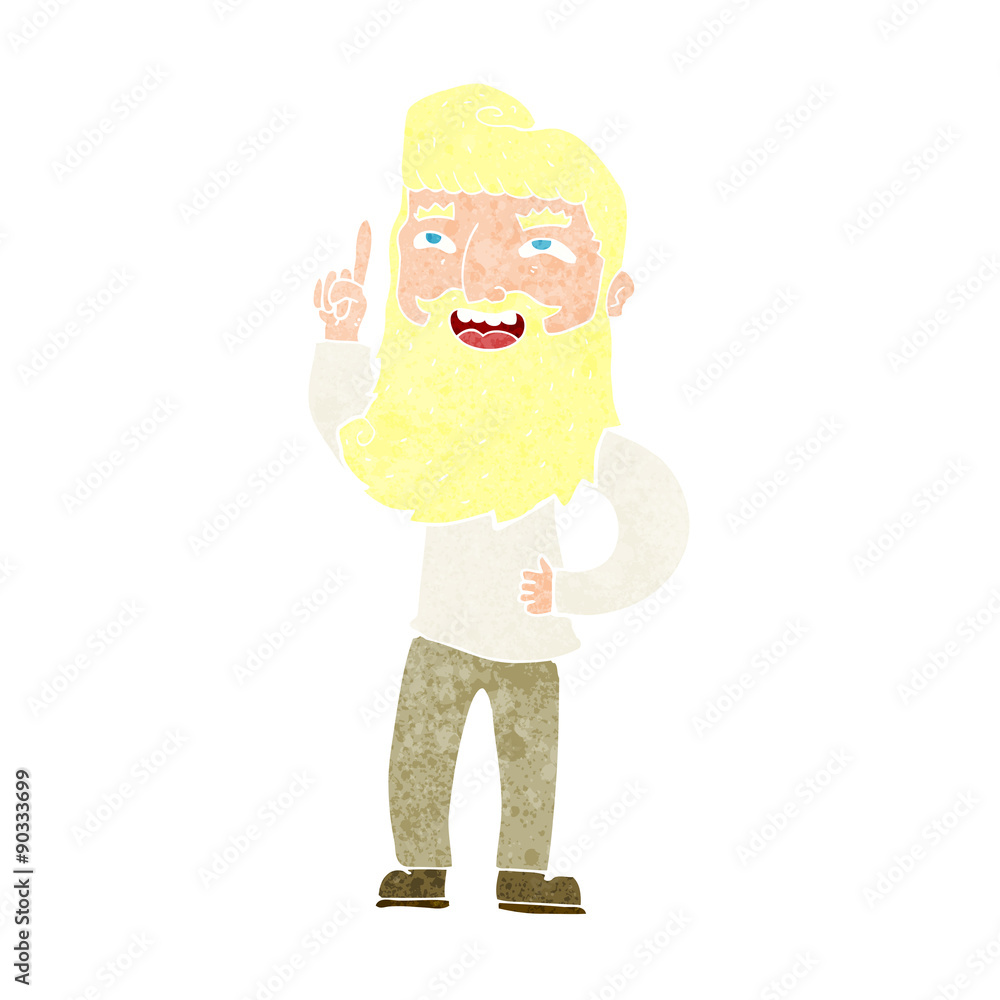 cartoon happy bearded man with idea