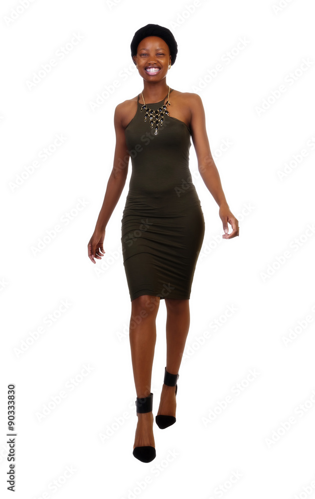 Fototapeta premium Skinny African American Woman Standing Green Dress