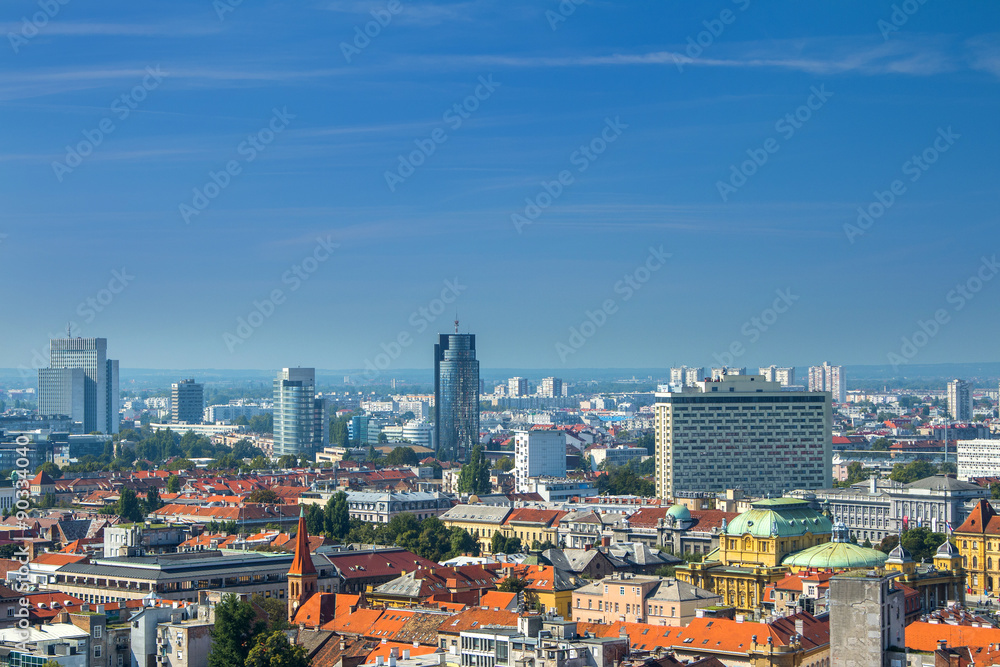 Zagreb down town and modern business towers panoramic view, Croatia capital