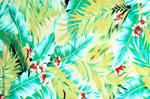 texture fabric Vintage Hawaiian flowers and leaves for backgroun photo