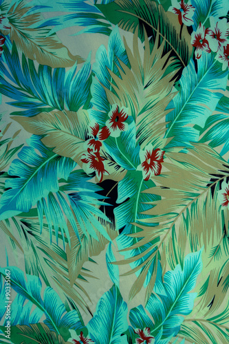 texture fabric Vintage Hawaiian flowers and leaves for backgroun