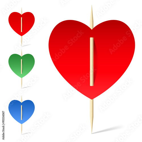 Set of paper hearts on toothpicks