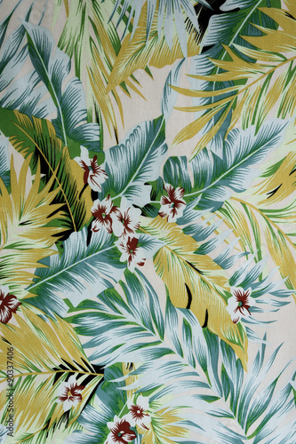 texture fabric Vintage Hawaiian flowers and leaves for backgroun