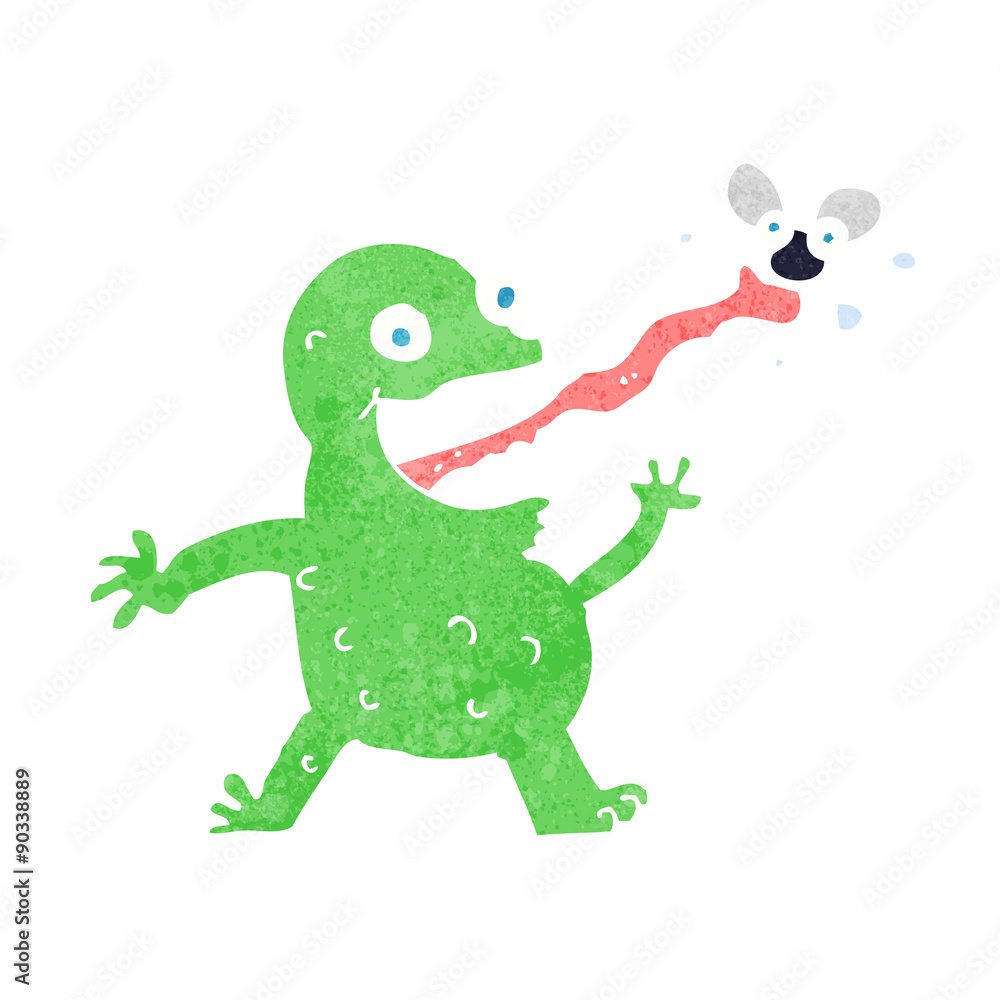 Naklejka premium cartoon frog catching fly