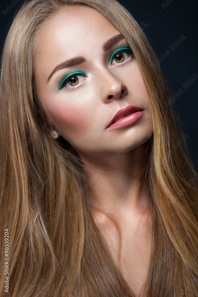 Glamour portrait of beautiful woman model with bright makeup and Glamour portrait of beautiful woman model with bright makeup and