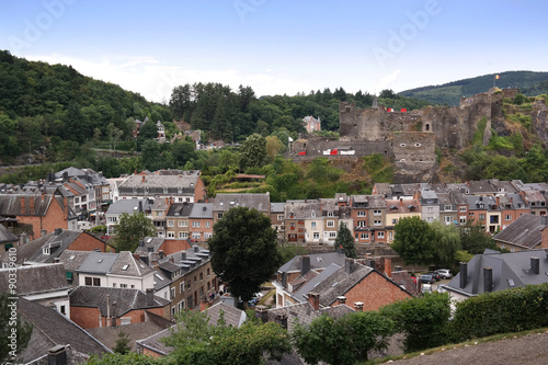 View of the town centre below its medieval Castle in Belgian City of La Roche. photo
