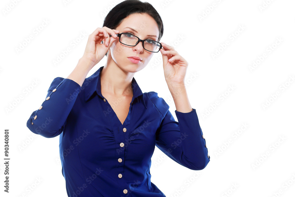 confident woman in glasses