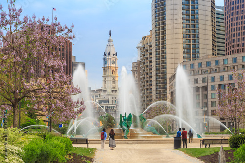 Swann Memorial Fountain With City Hall In The Background photo