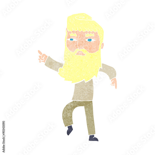 cartoon bearded man pointing the way