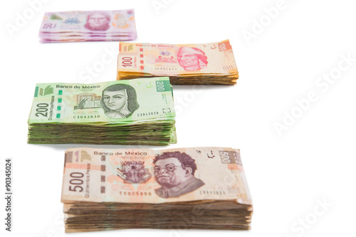Mexican money isolated on white /selective focus