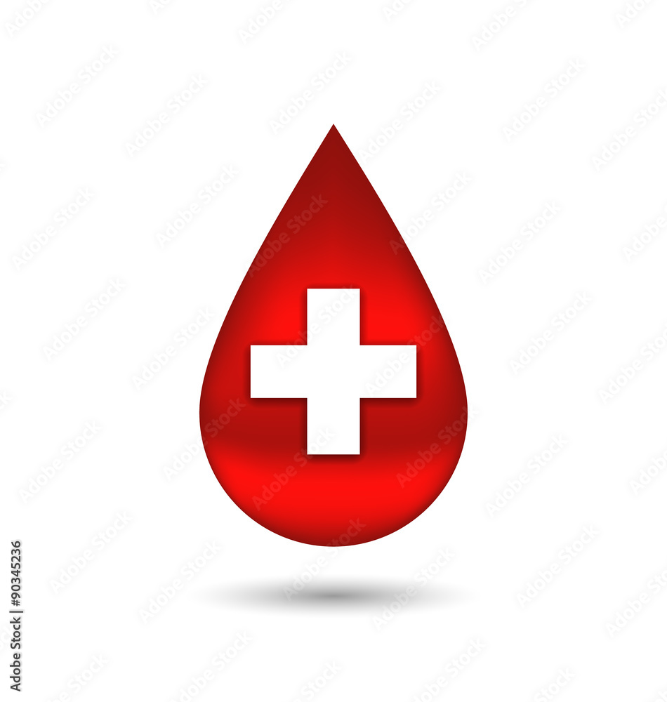 Red blood drop with cross, isolated on white background Red blood drop with cross, isolated on white background
