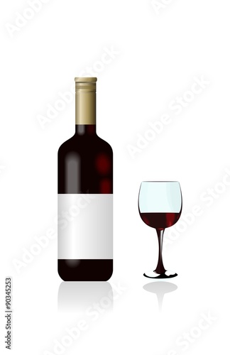 Wine bottle and glass are isolated on white background