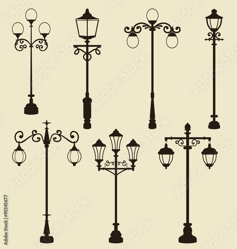 Set of vintage various ornamental streetlamps