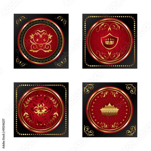 set red gold-framed labels