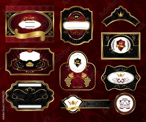 set black gold-framed labels