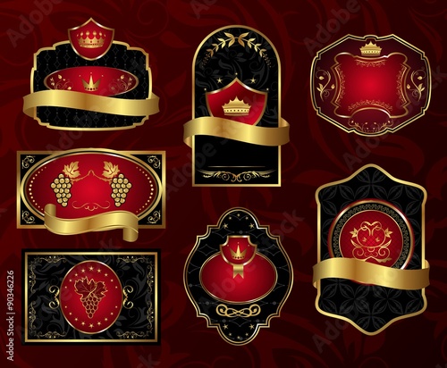 set black gold-framed labels