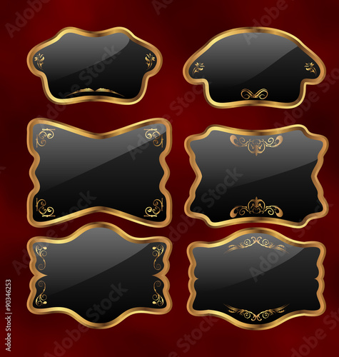 Set gold vintage labels with design elements