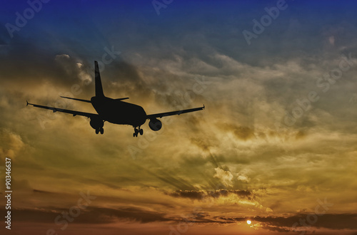 Beautiful view of silhouette of airplane photo