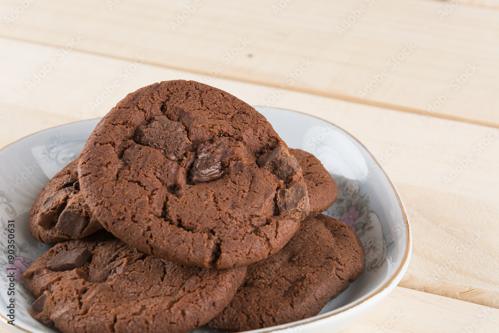 Fototapeta premium soft dark chocolate brownie cookies on wood