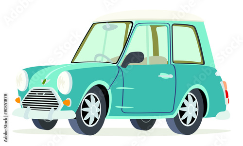Caricatura Mini azul aguamarina vista frontal y lateral
