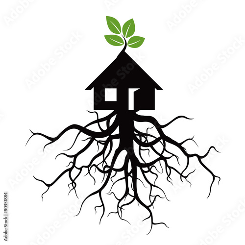Black Vector Shape of Home and Roots.