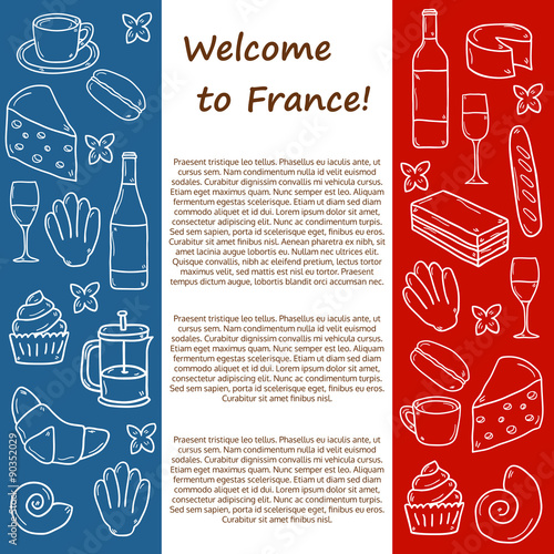Vector Europe France travel concept with cartoon hand drawn