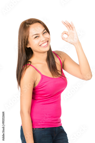 Profile Asian Female OK Hand Sign Smiling Left