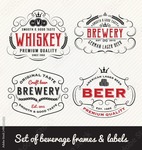 Classic Vintage Beverage Frame and Labels Design. Vector illustration