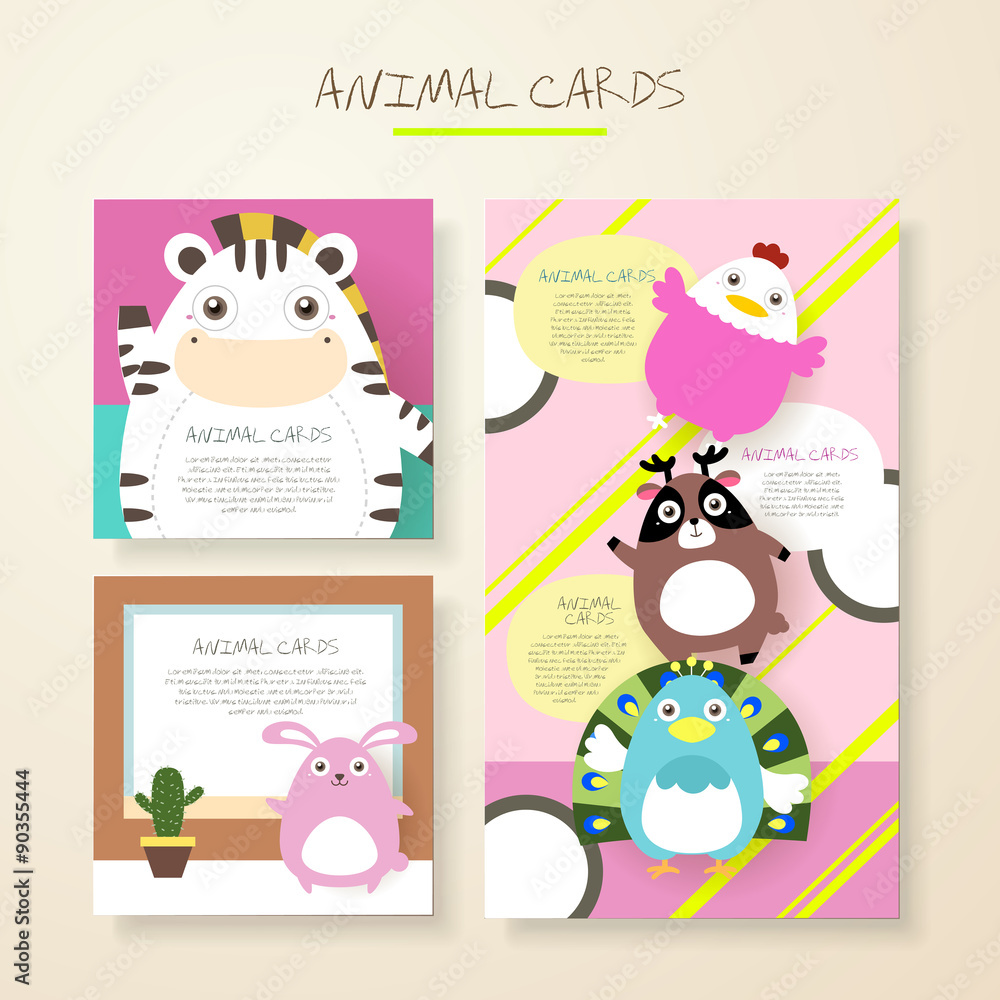 lovely cartoon animal characters cards
