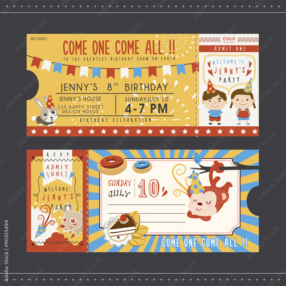 adorable cartoon birthday party invitation template