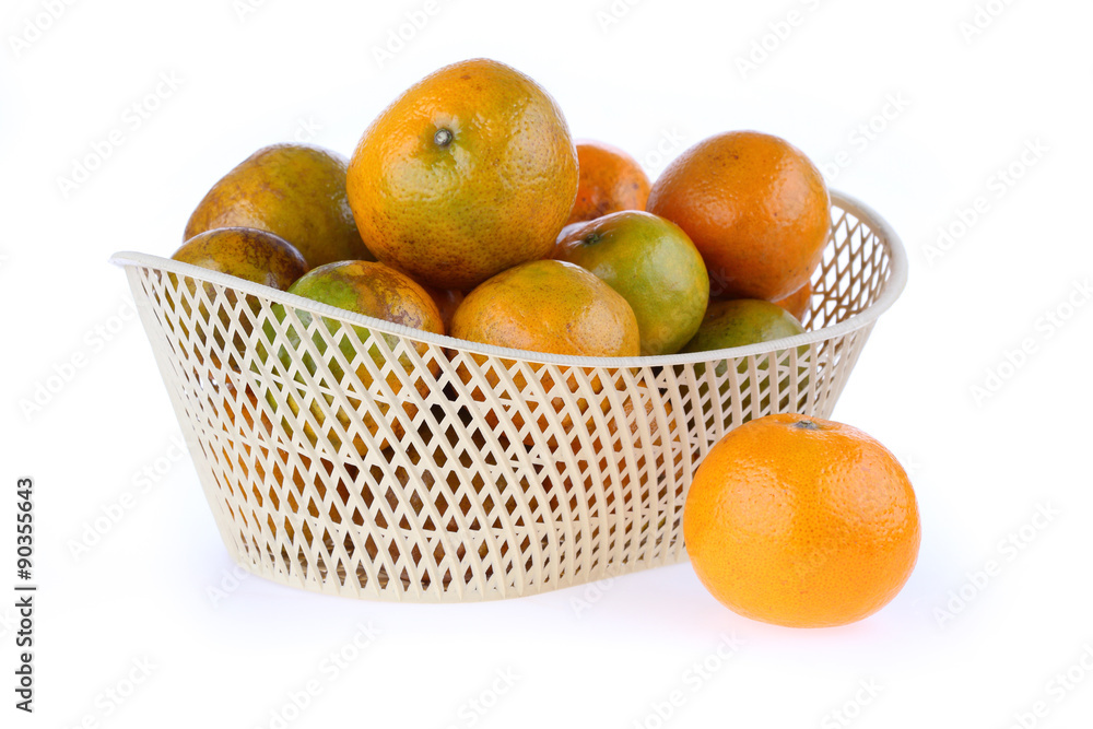 orange fruit in basket, isolated on white background orange fruit in basket, isolated on white background