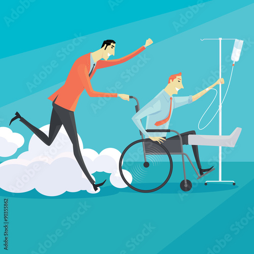 Businessman on wheelchair of an injured, full length portrait. Vector illustration business concept.