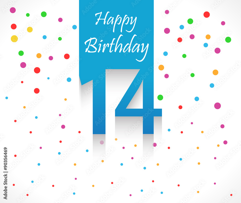14 years Happy Birthday background or card with colorful confetti with polka dots-vector eps10 14 years Happy Birthday background or card with colorful confetti with polka dots-vector eps10
