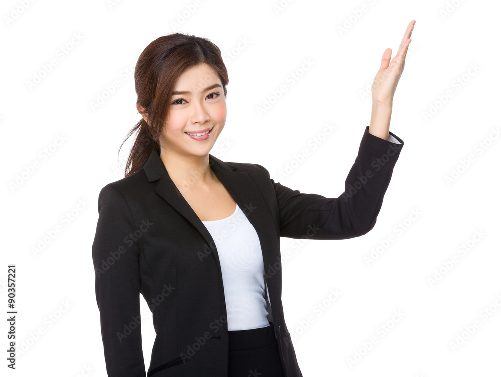 Young businesswoman with open hand palm Young businesswoman with open hand palm