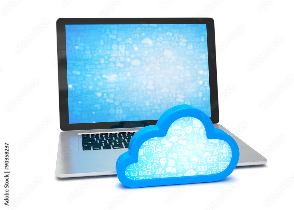 Laptop with cloud computing symbol. 3d render Laptop with cloud computing symbol. 3d render