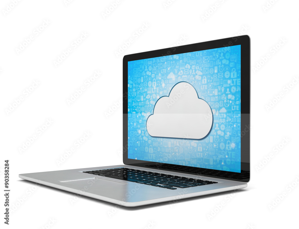 3d rendering of a laptop with cloud concept 3d rendering of a laptop with cloud concept