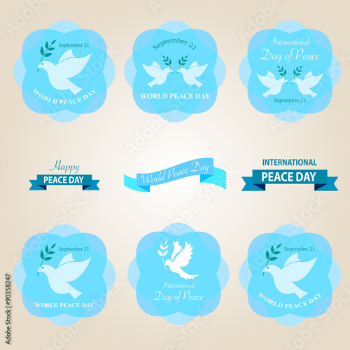 World peace day badges and labels design