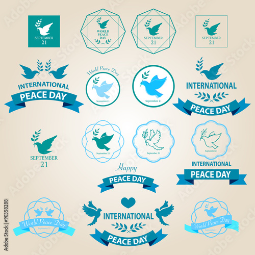World peace day badges and labels design