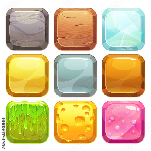 Cartoon square buttons set, app icons