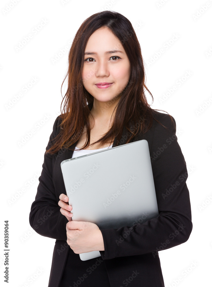 Asian young businesswoman hold with laptop computer Asian young businesswoman hold with laptop computer