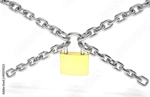 Padlock and chain isolated on white background