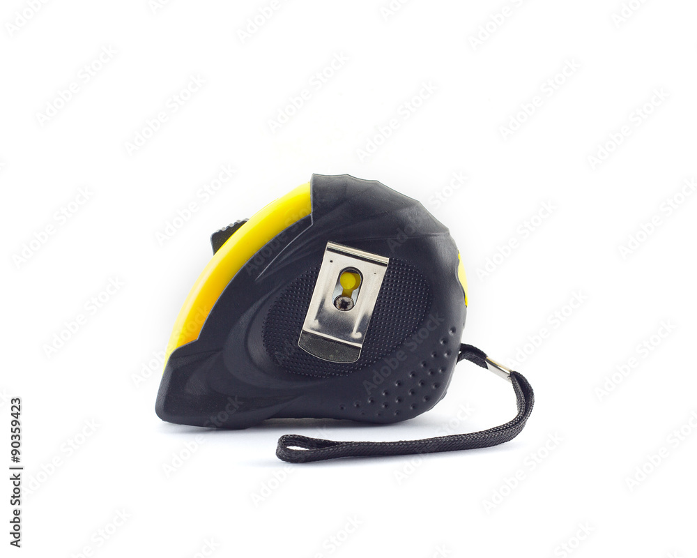 Yellow tape measure or steel tape isolated white background. Yellow tape measure or steel tape isolated white background.