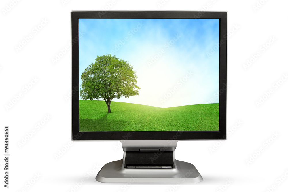 Computer Monitor grassland screen. Isolated on white background. Computer Monitor grassland screen. Isolated on white background.