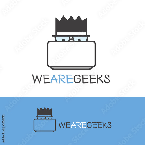 Vector geek logotype. Modern outline computer nerd logo.