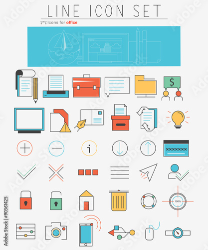 Vector line icons set. Web design elements and business items in