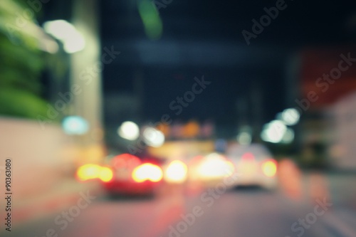 Blurred of car in city at night